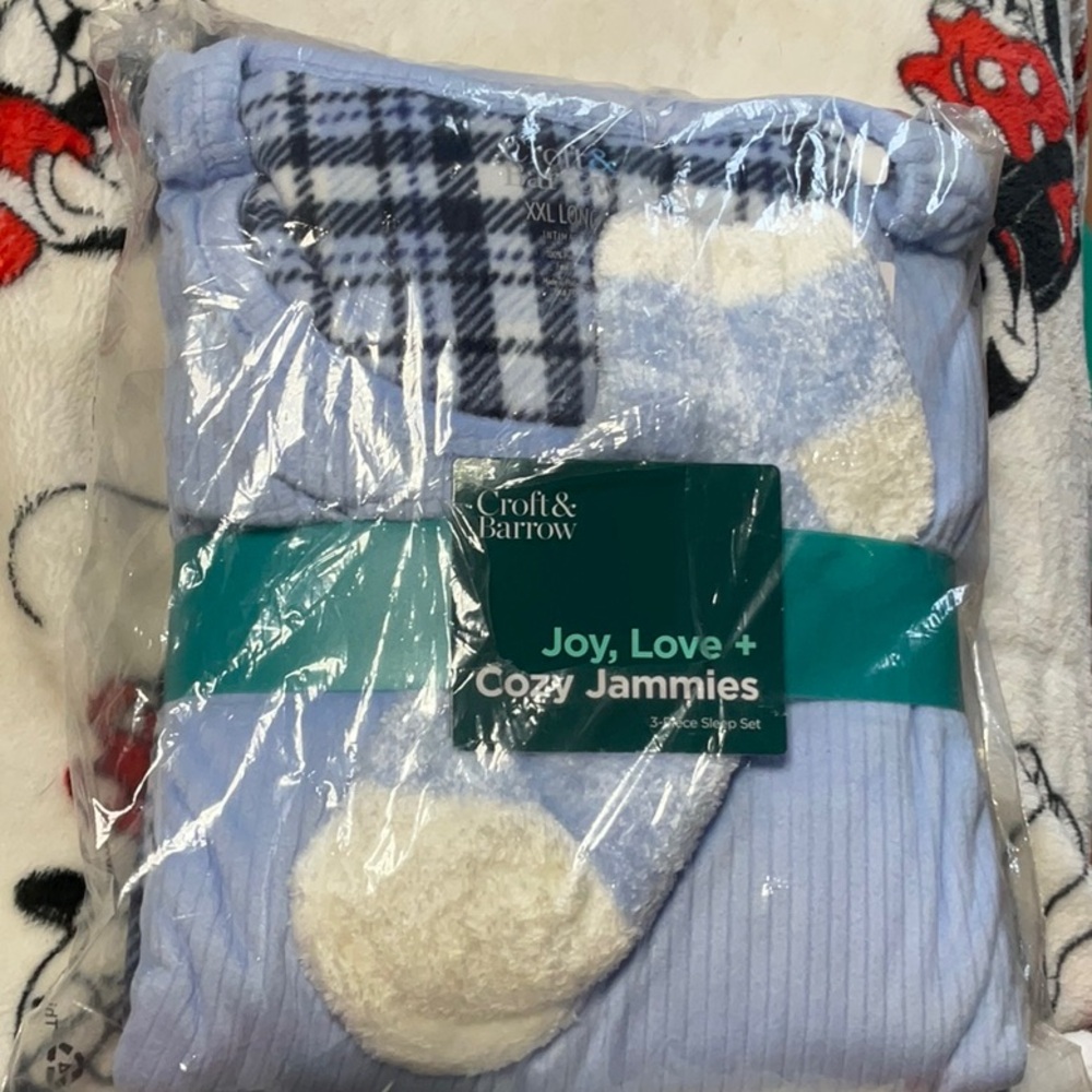 NEW! Croft & Barrow "Joy, Love +Cozy " XXL Long Blue pajama sleepwear Set!